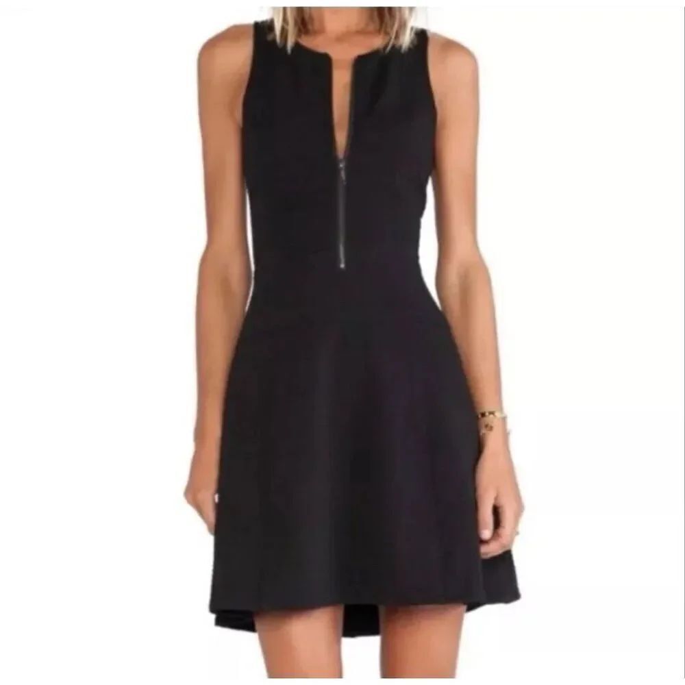 Sanctuary Womens Fit & Flare Dress Black Sz Small Zip Front Sleeveless Tank Text